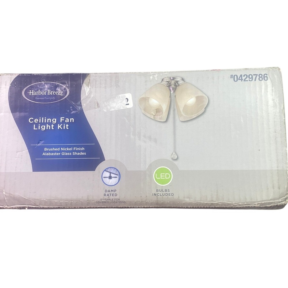 Harbor Breeze Ceiling Fan Light Kit Brushed Nickel Finish Alabaster Glass Shades